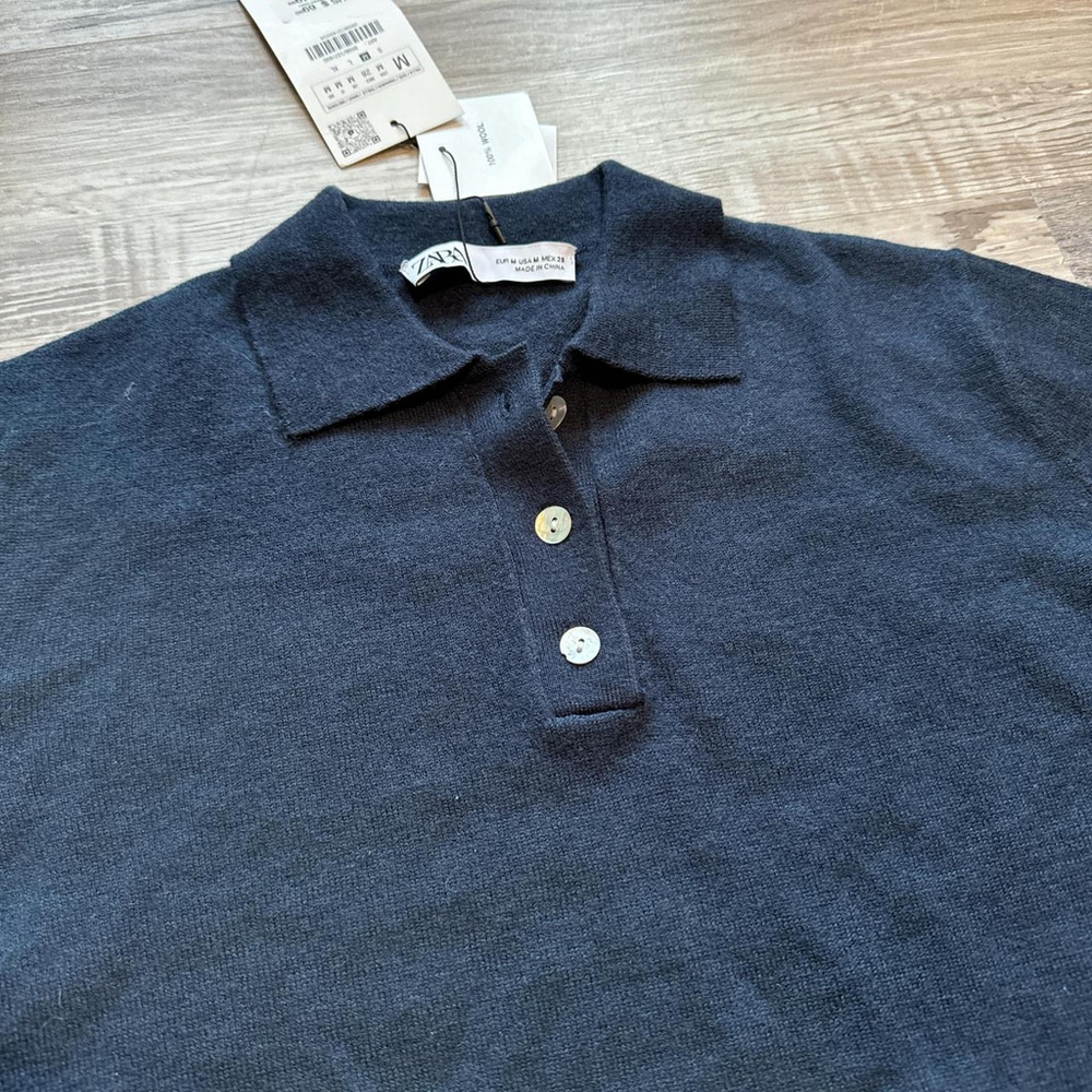 ZARA 100% WOOL PLAIN JERSEY POLO SHIRT - Size M - BRAND NEW WITH TAG - Picture 6 of 8